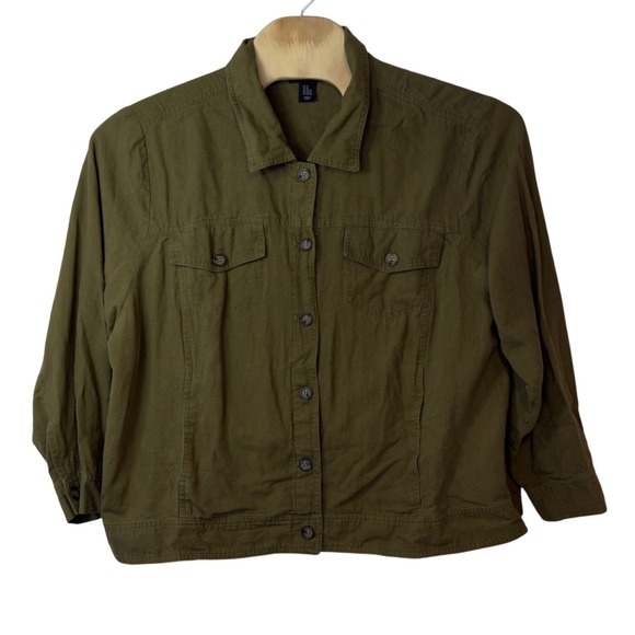 Tahari Tops - Tahari Linen Blend Green Utility Shirt Jacket Shacket Size 3X Casual Layering